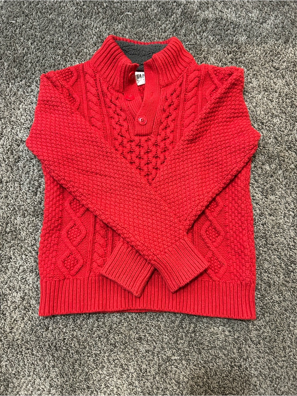Gap Kids Cable Knit Sweater Boys 10, Red Pullover Mock Neck, Cable Buttons- #6